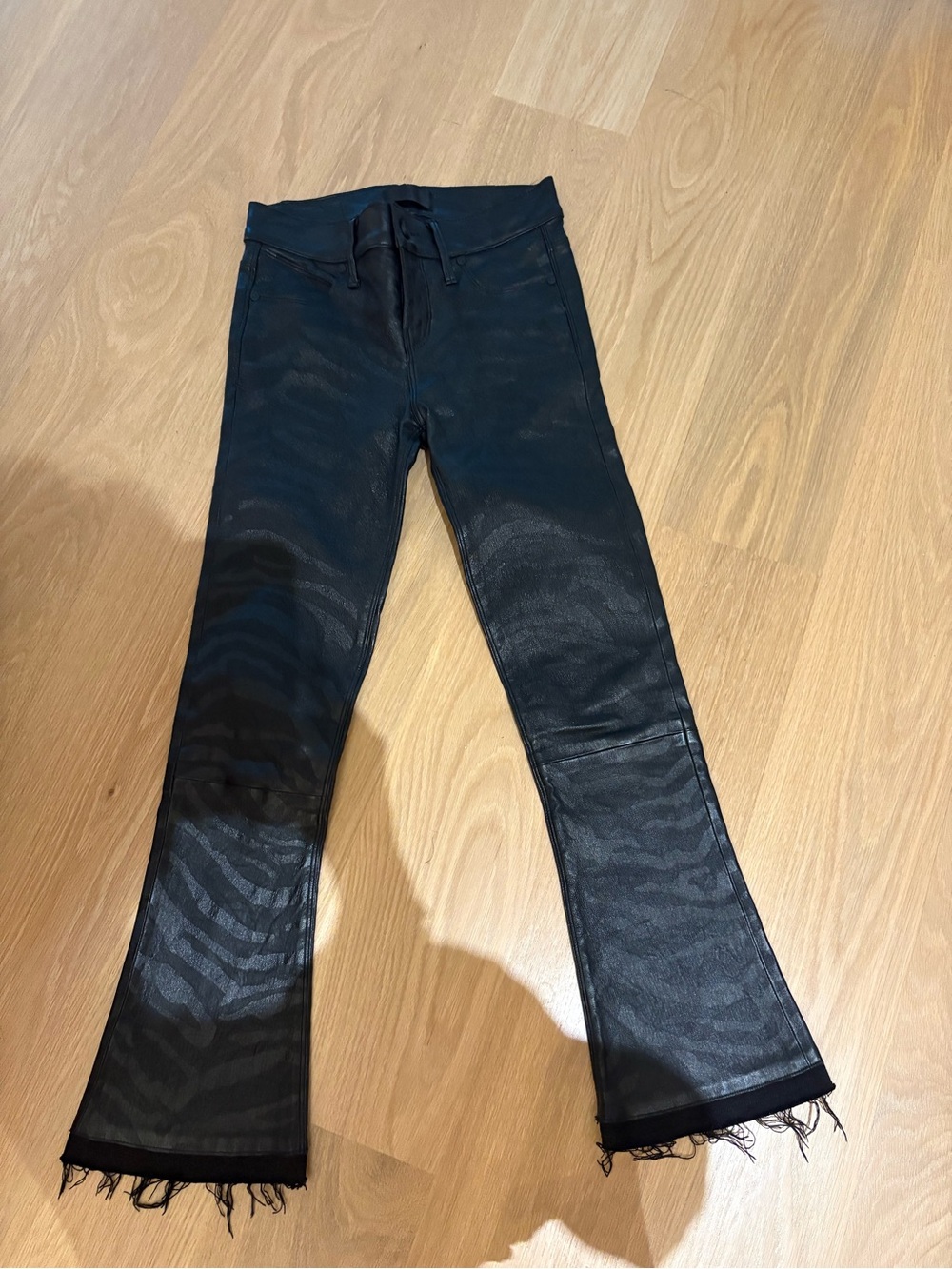 Women’s Black Zebra-Print Flared Jeans genuine leather 24 waist designer R+A